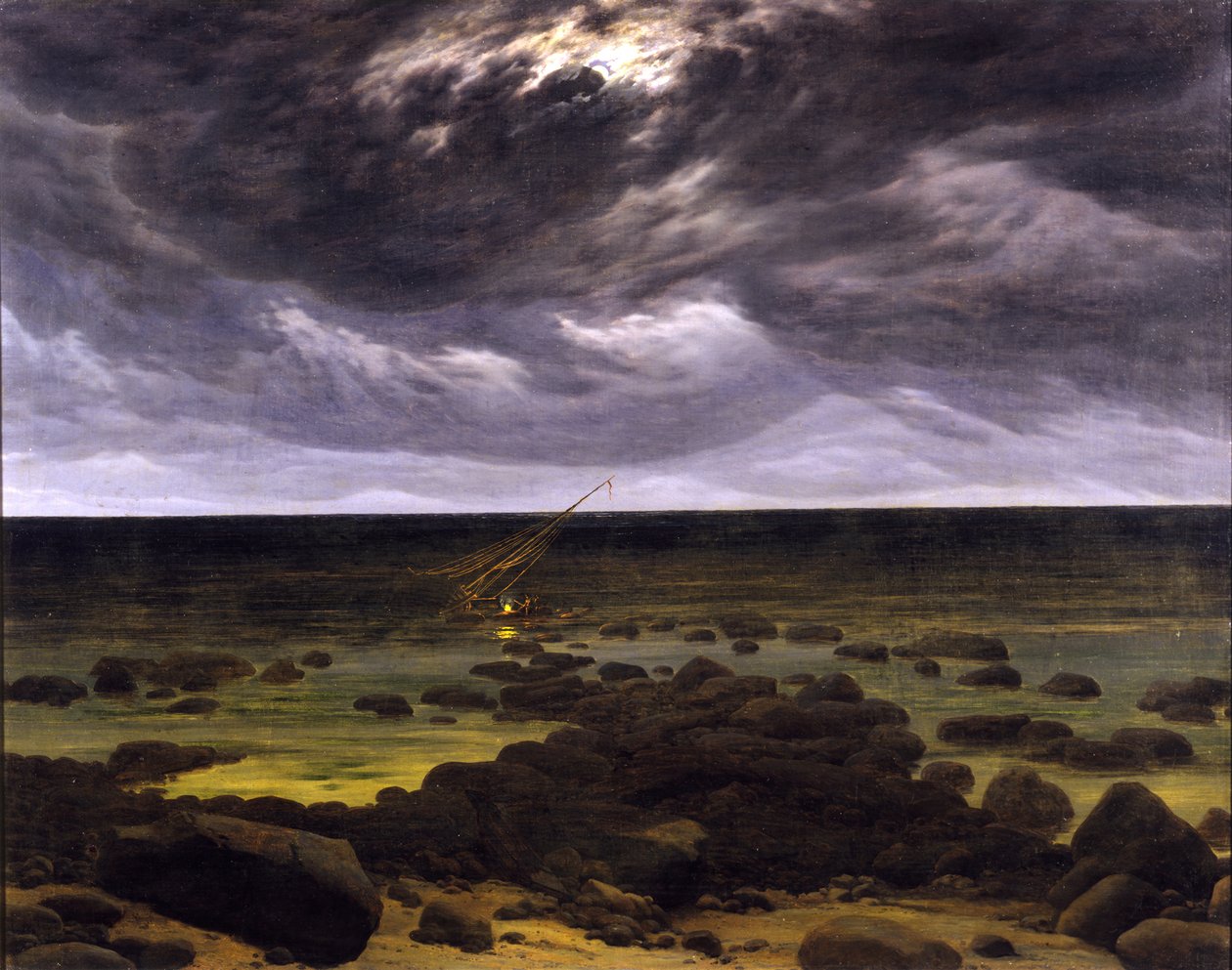 Costa marítima ao luar de Caspar David Friedrich
