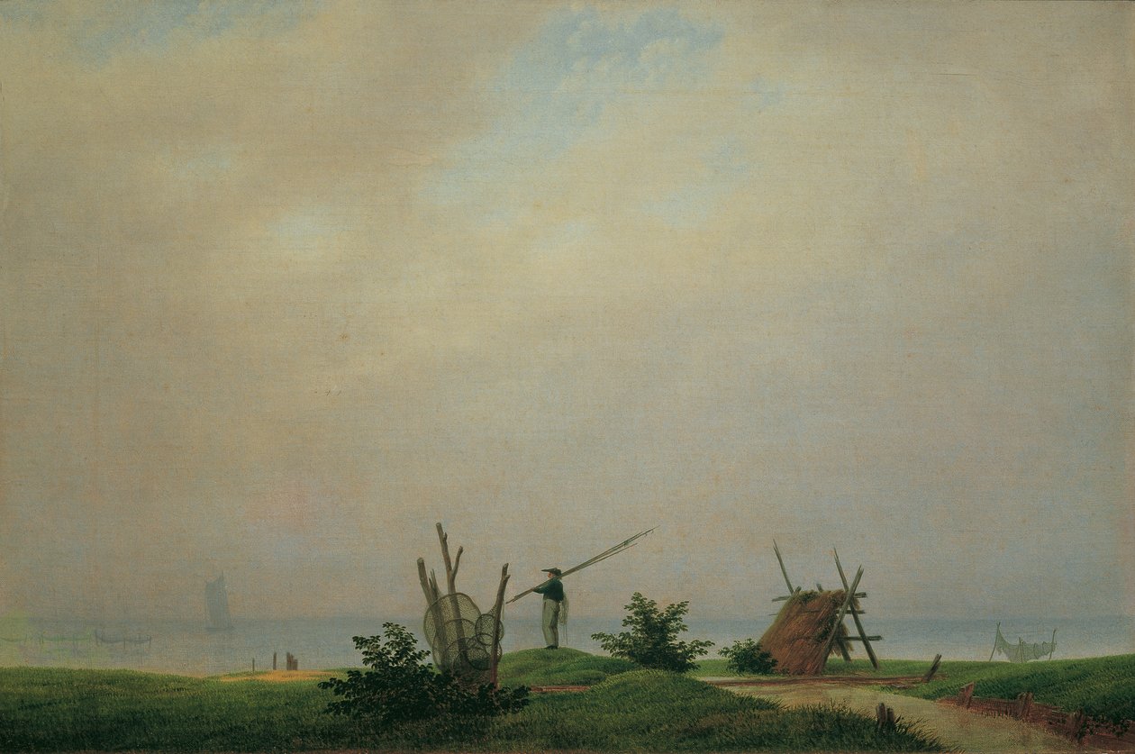 Praia marítima com pescador de Caspar David Friedrich
