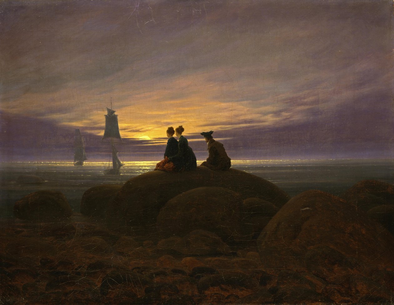 Nascer da Lua à beira-mar de Caspar David Friedrich