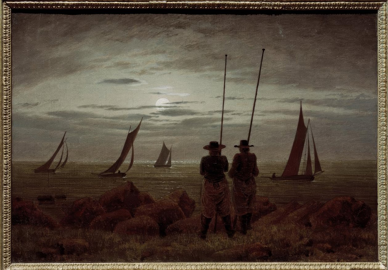 Noite de luar na praia com pescadores de Caspar David Friedrich