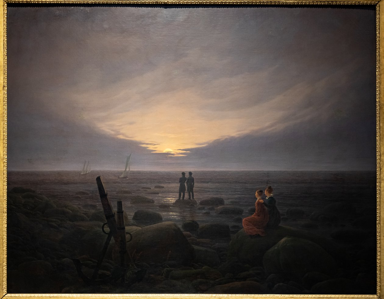 Lua nascendo sobre o mar (óleo sobre tela) de Caspar David Friedrich