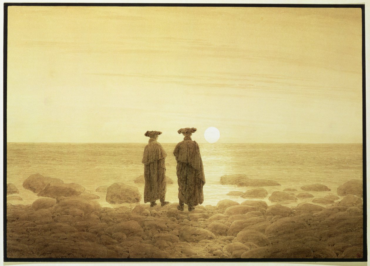 Nascer da Lua, 1835-7 (lavagem sépia sobre lápis) de Caspar David Friedrich