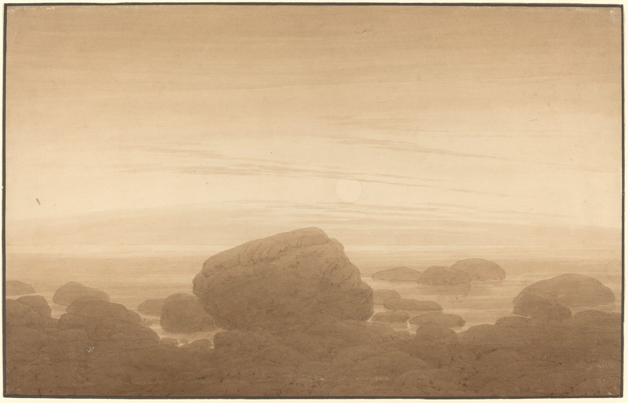 Nascer da lua em uma costa vazia de Caspar David Friedrich