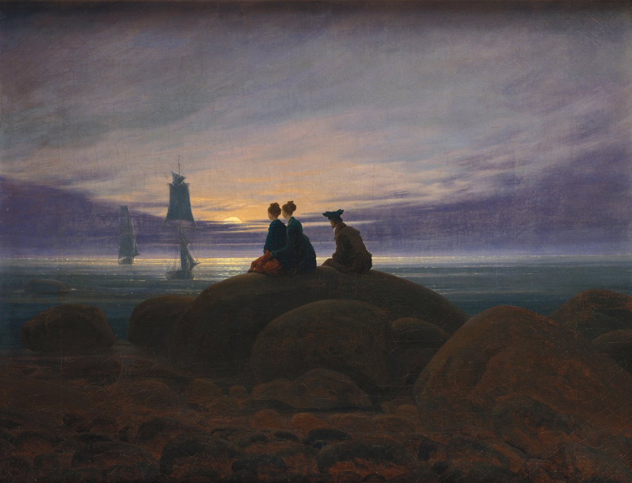 Nascer da lua sobre o mar, 1822 de Caspar David Friedrich