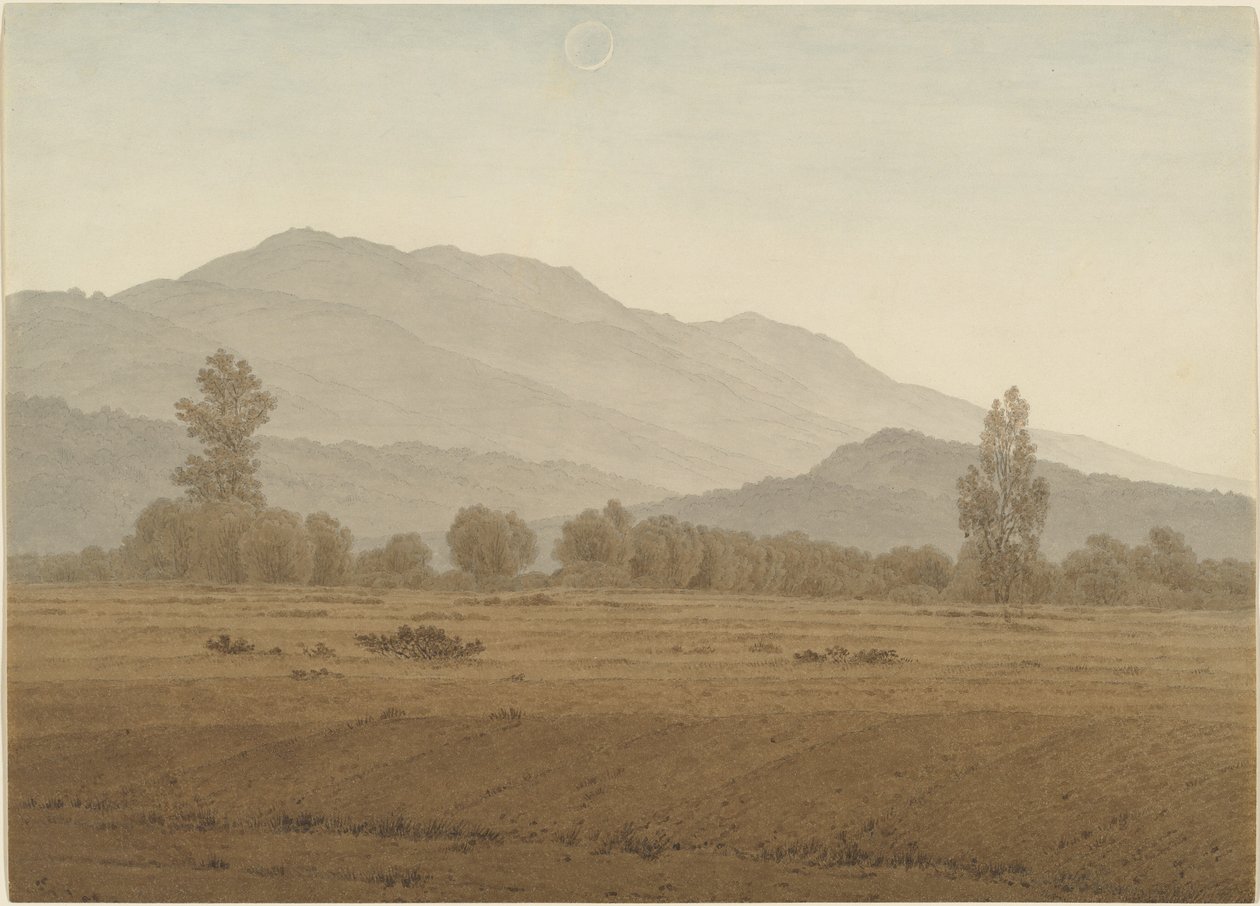 Lua nova acima das montanhas Riesengebirge de Caspar David Friedrich