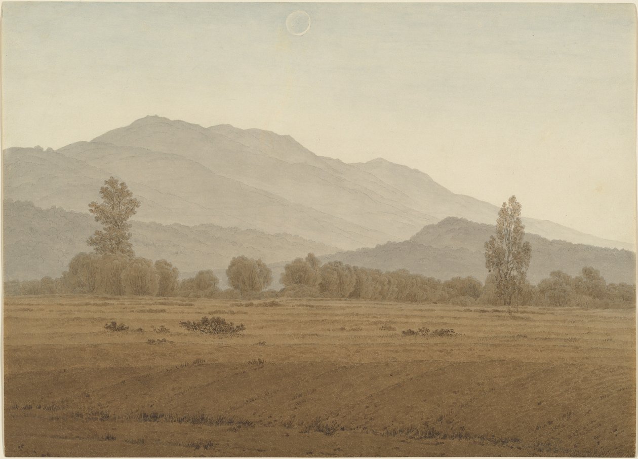 Lua Nova acima das montanhas de Riesengebirge de Caspar David Friedrich