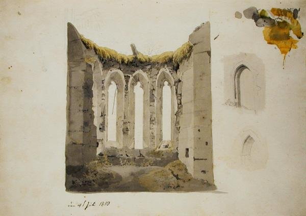 Ruínas de um coro gótico, 04 de julho de 1810 (lápis e wc no papel) de Caspar David Friedrich