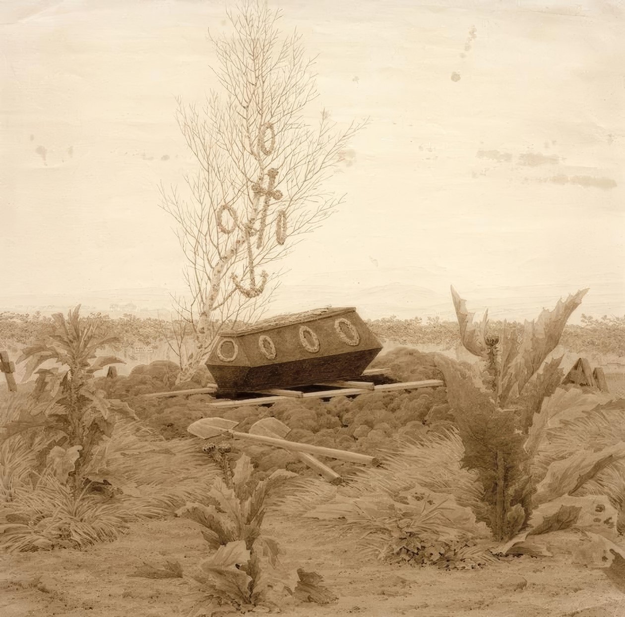 Caixão em um túmulo fresco de Caspar David Friedrich