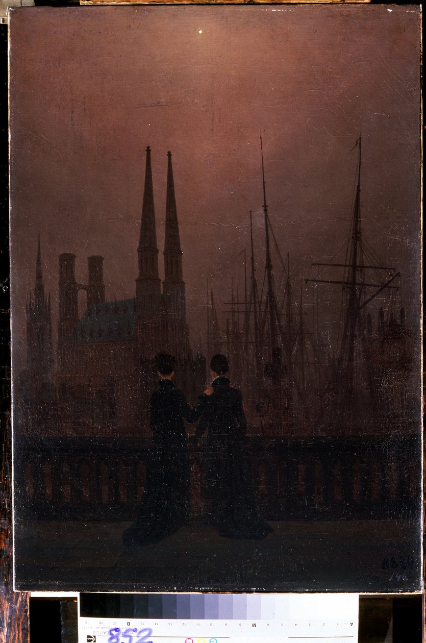 "Noite num Porto (Irmãs) Pintura de Caspar David Friedrich (1774-1840) 1818-1820 Dim. 74x52 cm Museu Hermitage, São Petersburgo de Caspar David Friedrich