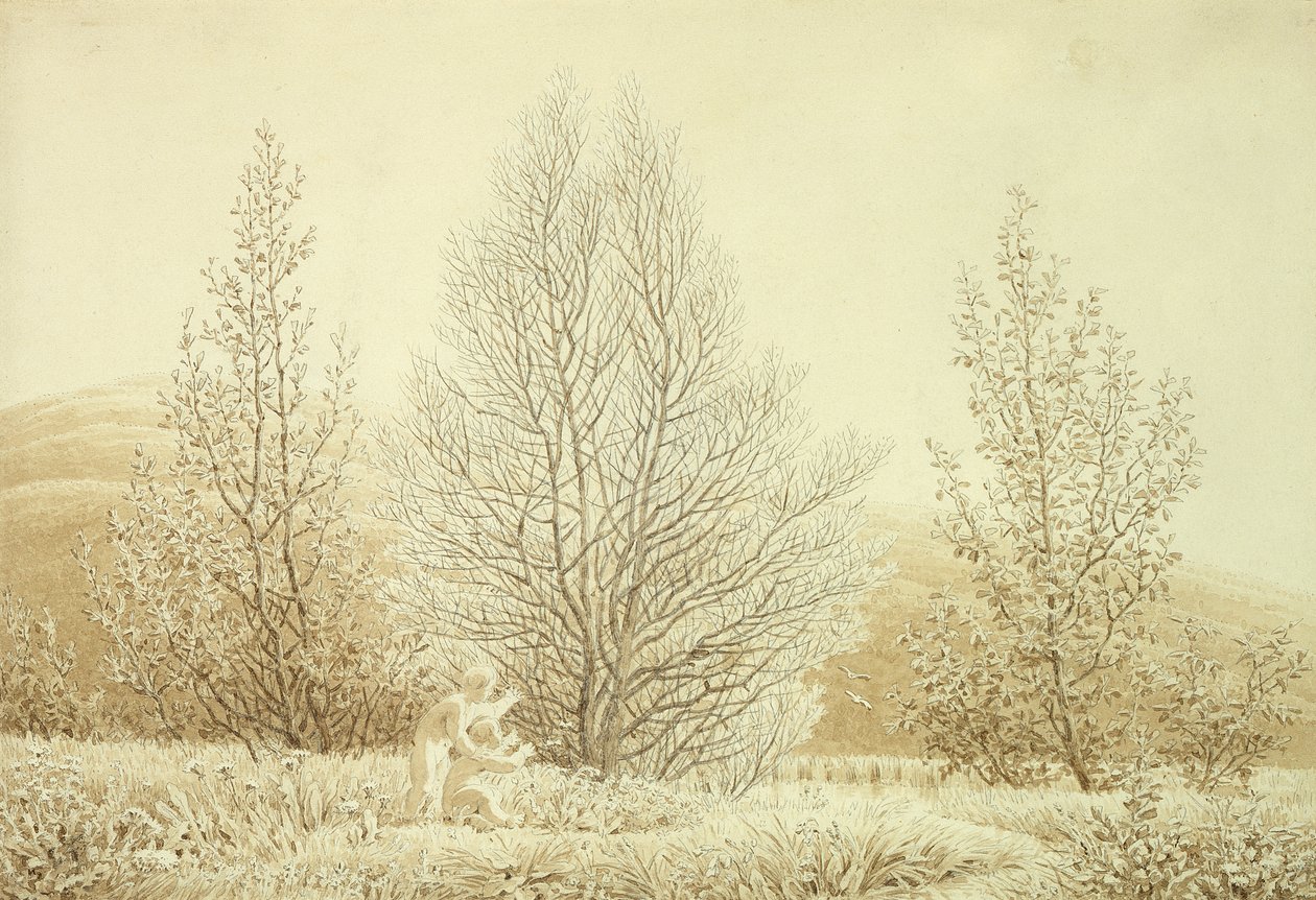 Primavera (lápis e sépia no papel) de Caspar David Friedrich