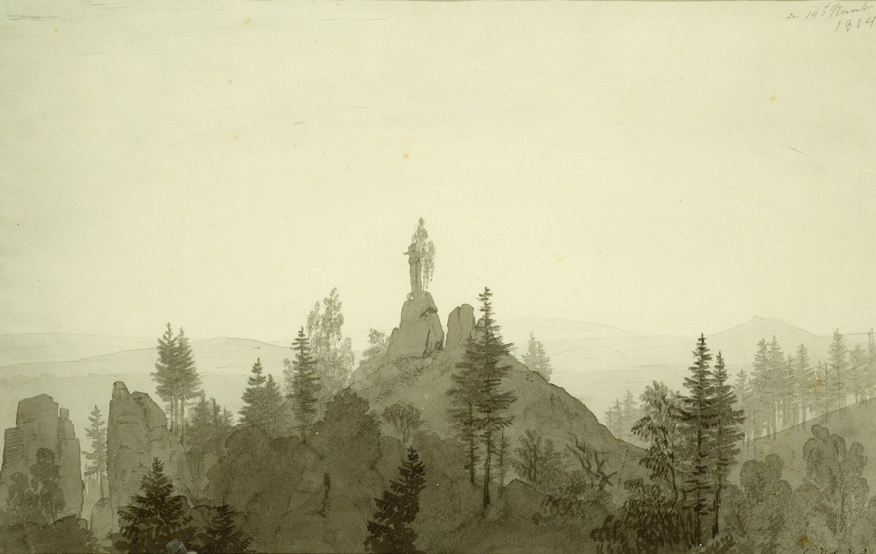 Estátua da Madonna nas montanhas de Caspar David Friedrich