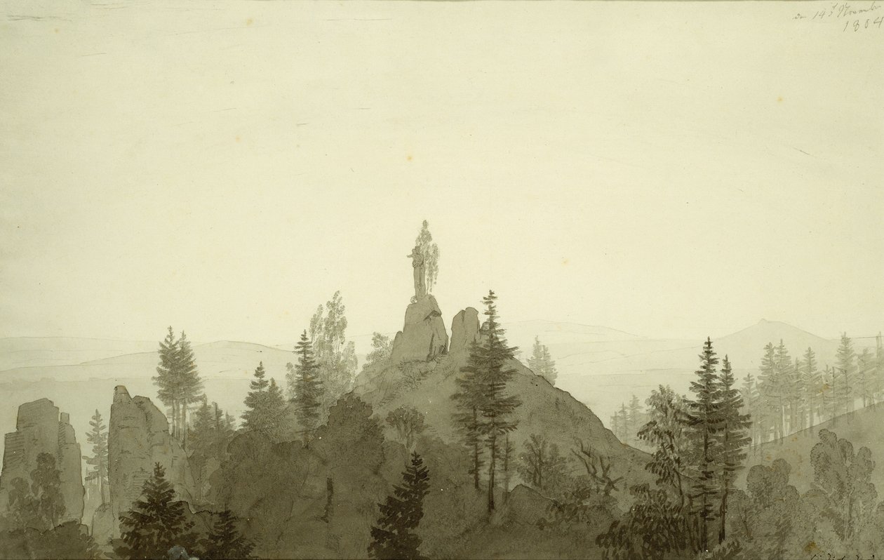 Estátua de Nossa Senhora nas montanhas de Caspar David Friedrich