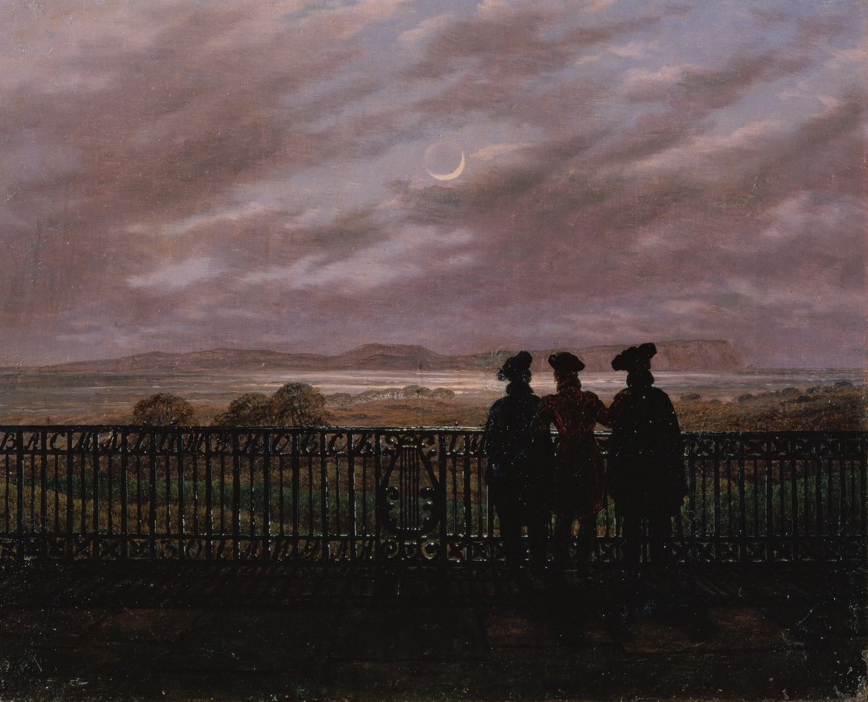 Os poetas Vasily Andreyevich Zhukovsky (1783-1852), Sergeyevich Ivan Turgenev (1818-83) e Aleksandr Ivanovich Turgenev (c.1784-1846), final dos anos 1820 (óleo sobre tela) de Caspar David Friedrich