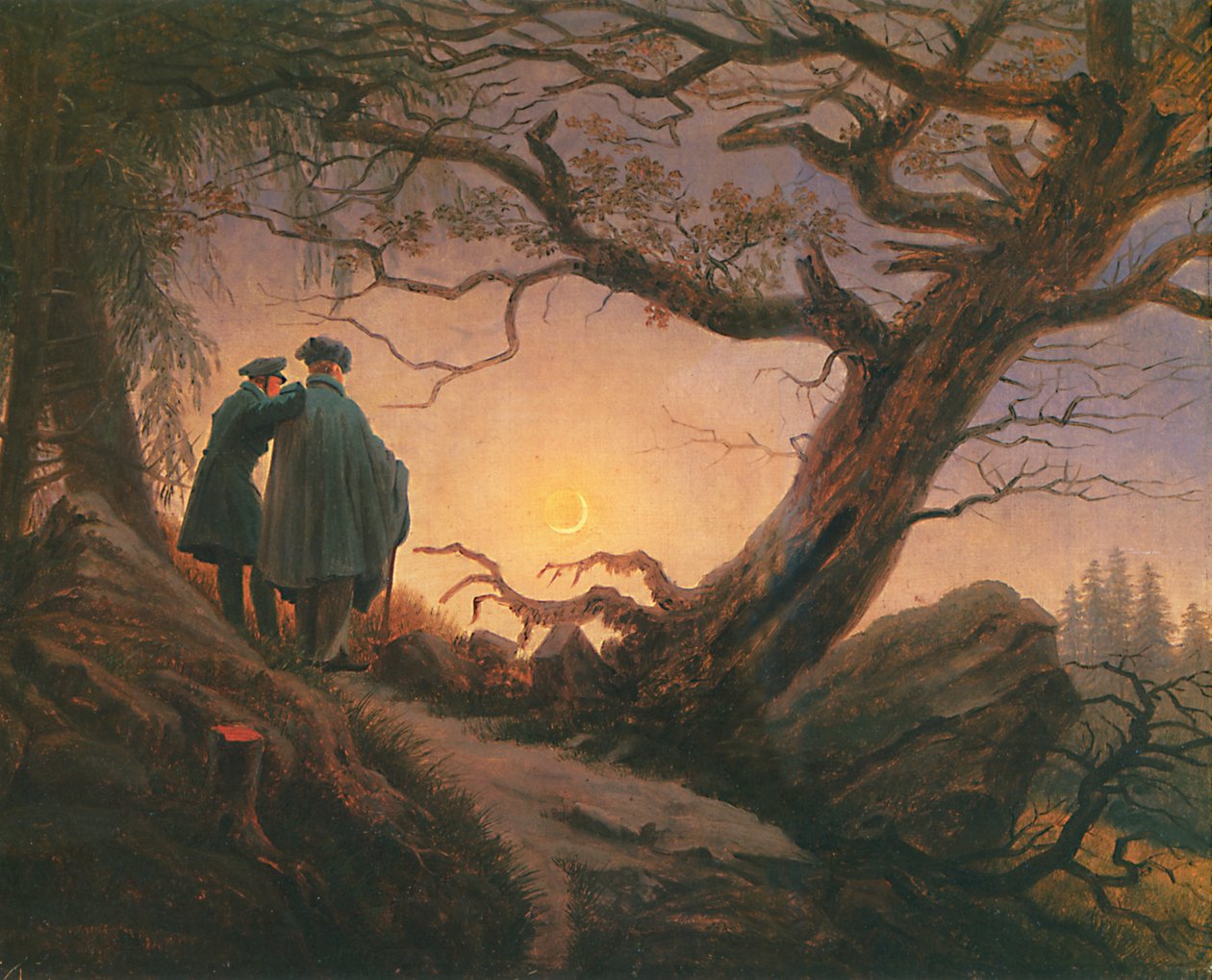 Dois homens a contemplar a Lua de Caspar David Friedrich