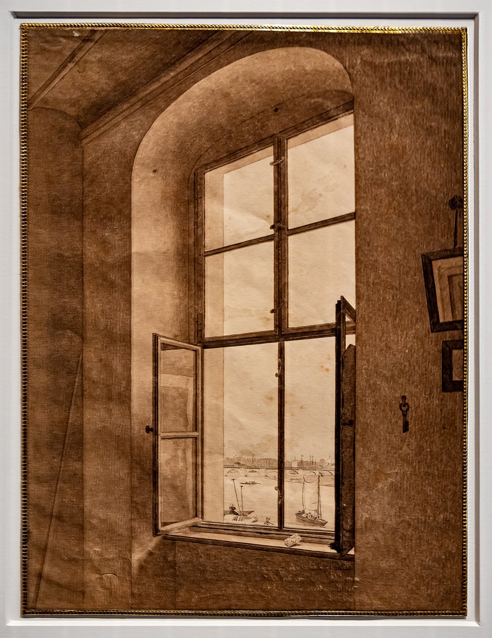 Vista do atelier do artista, janela à esquerda de Caspar David Friedrich