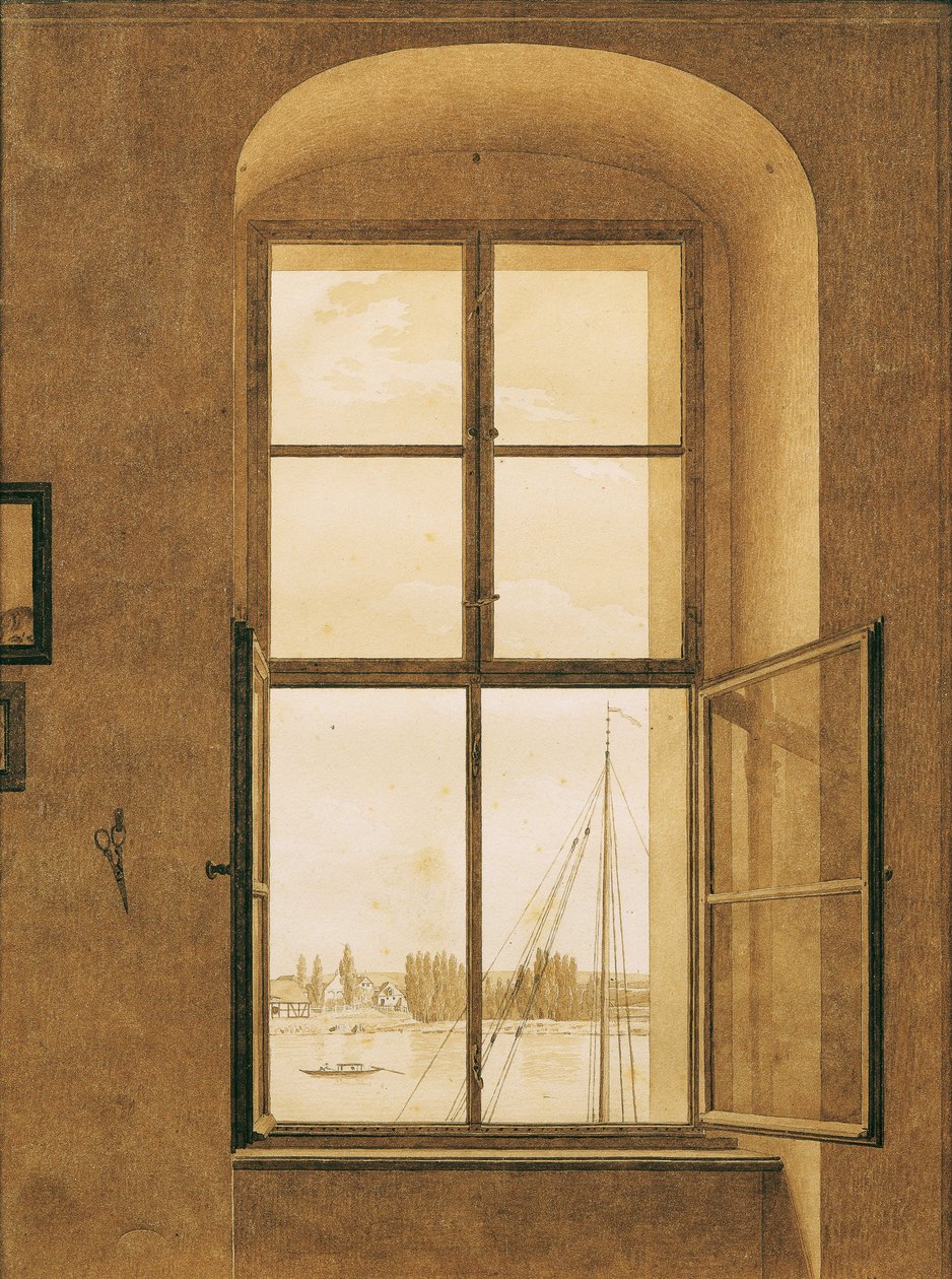 Vista da janela do ateliê do artista, janela direita, 1805-1806. de Caspar David Friedrich