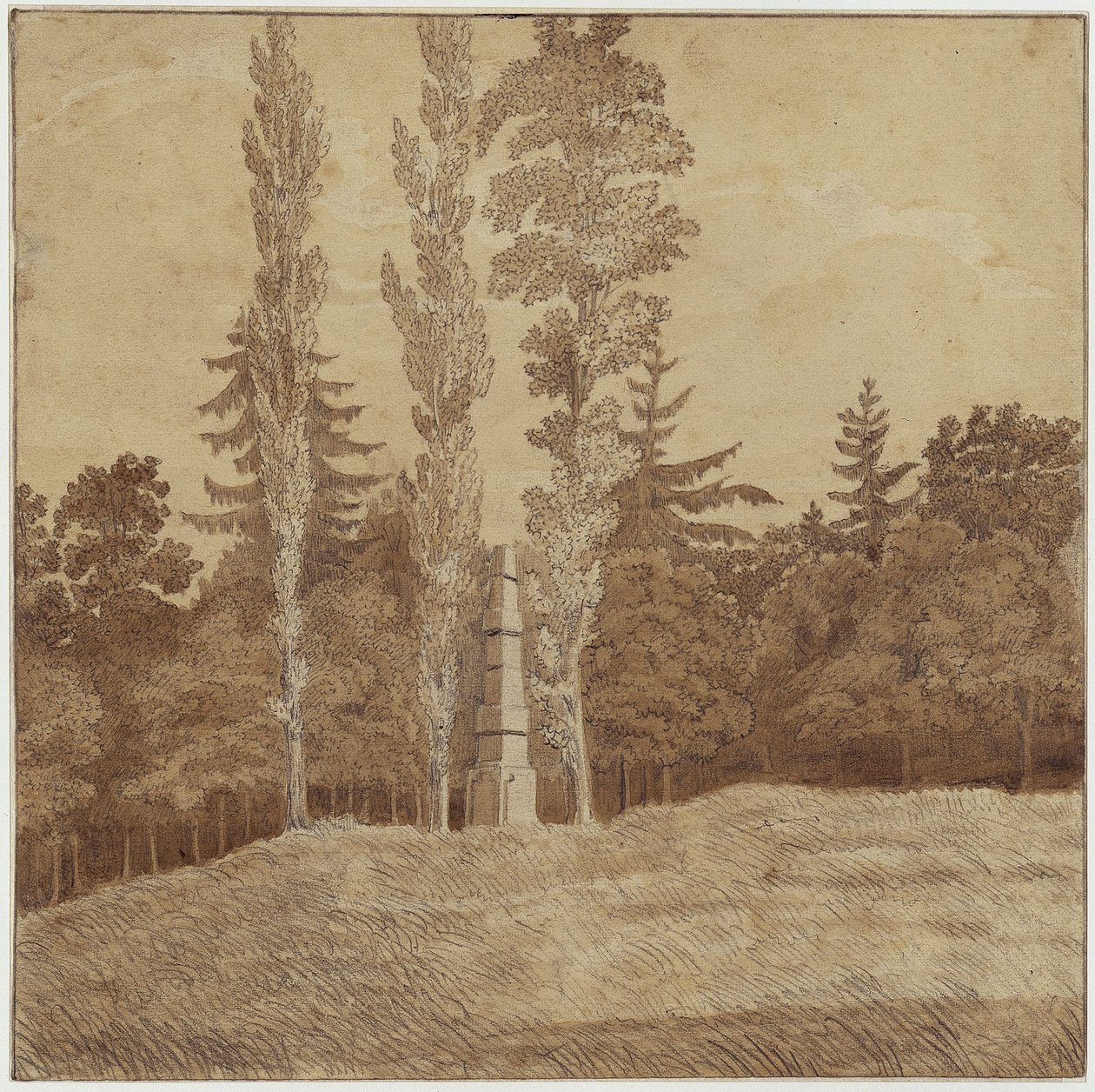 Clareira na floresta com obelisco no vale de Seifersdorf de Caspar David Friedrich