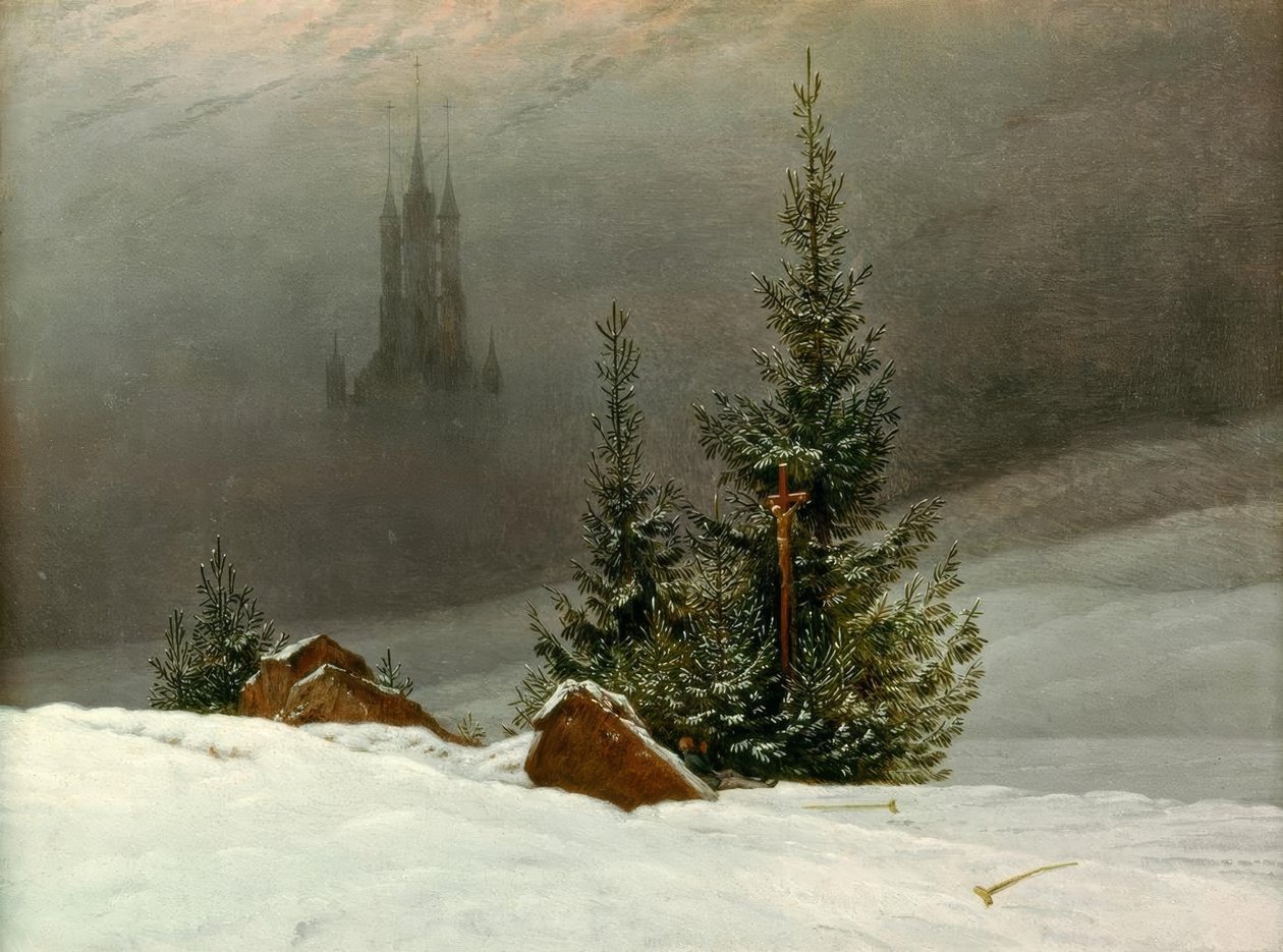 Paisagem do inverno com igreja de Caspar David Friedrich