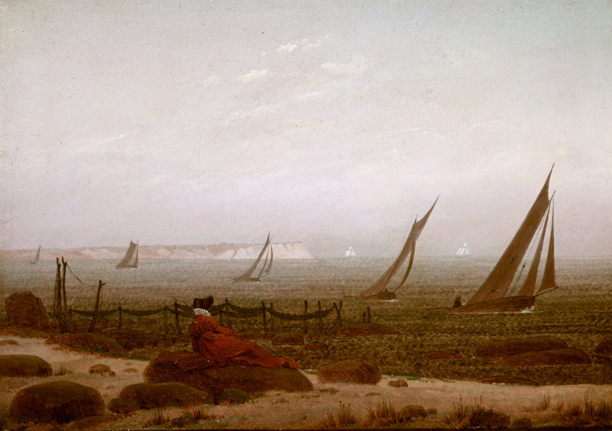 Mulher na Praia em Rugen de Caspar David Friedrich