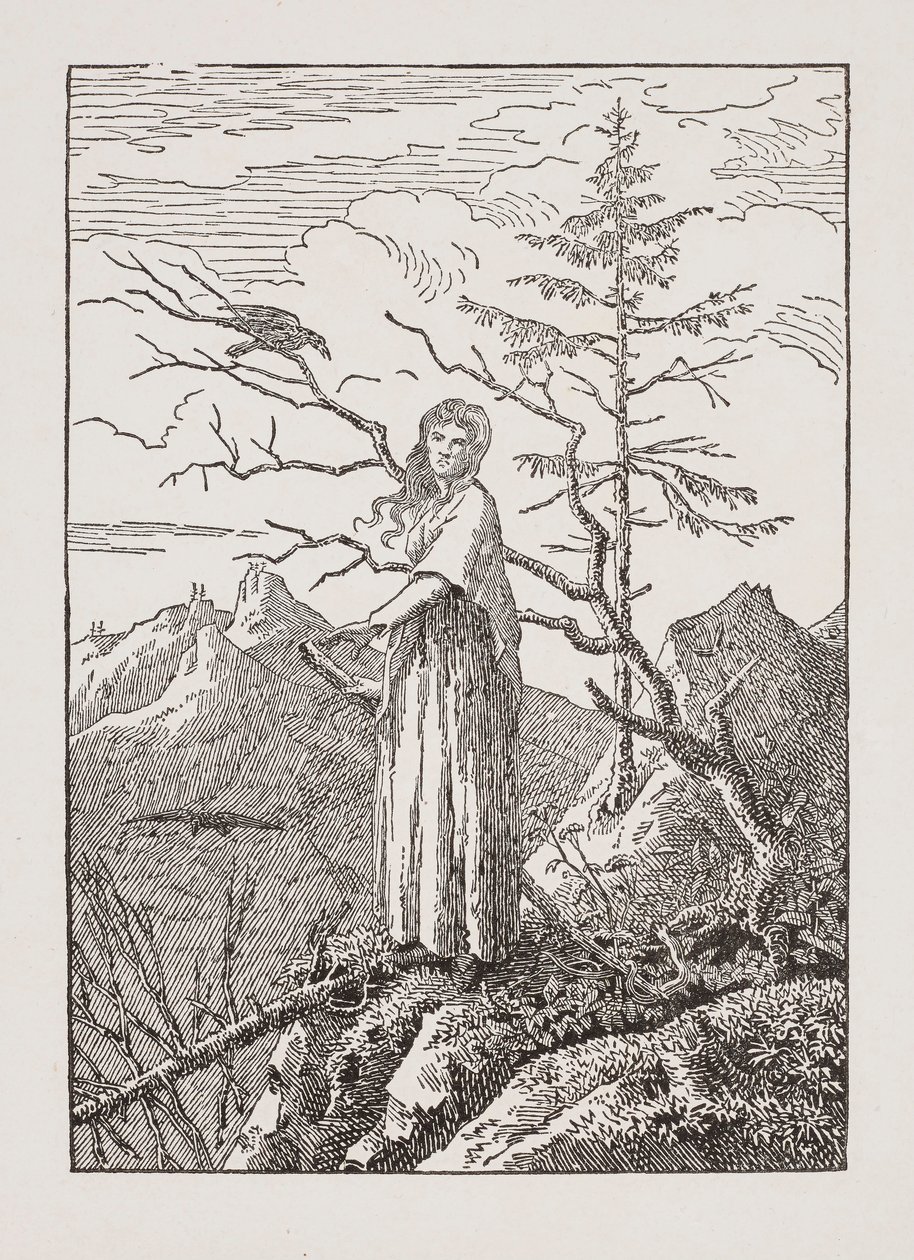 Mulher com o Corvo no Abismo de Caspar David Friedrich