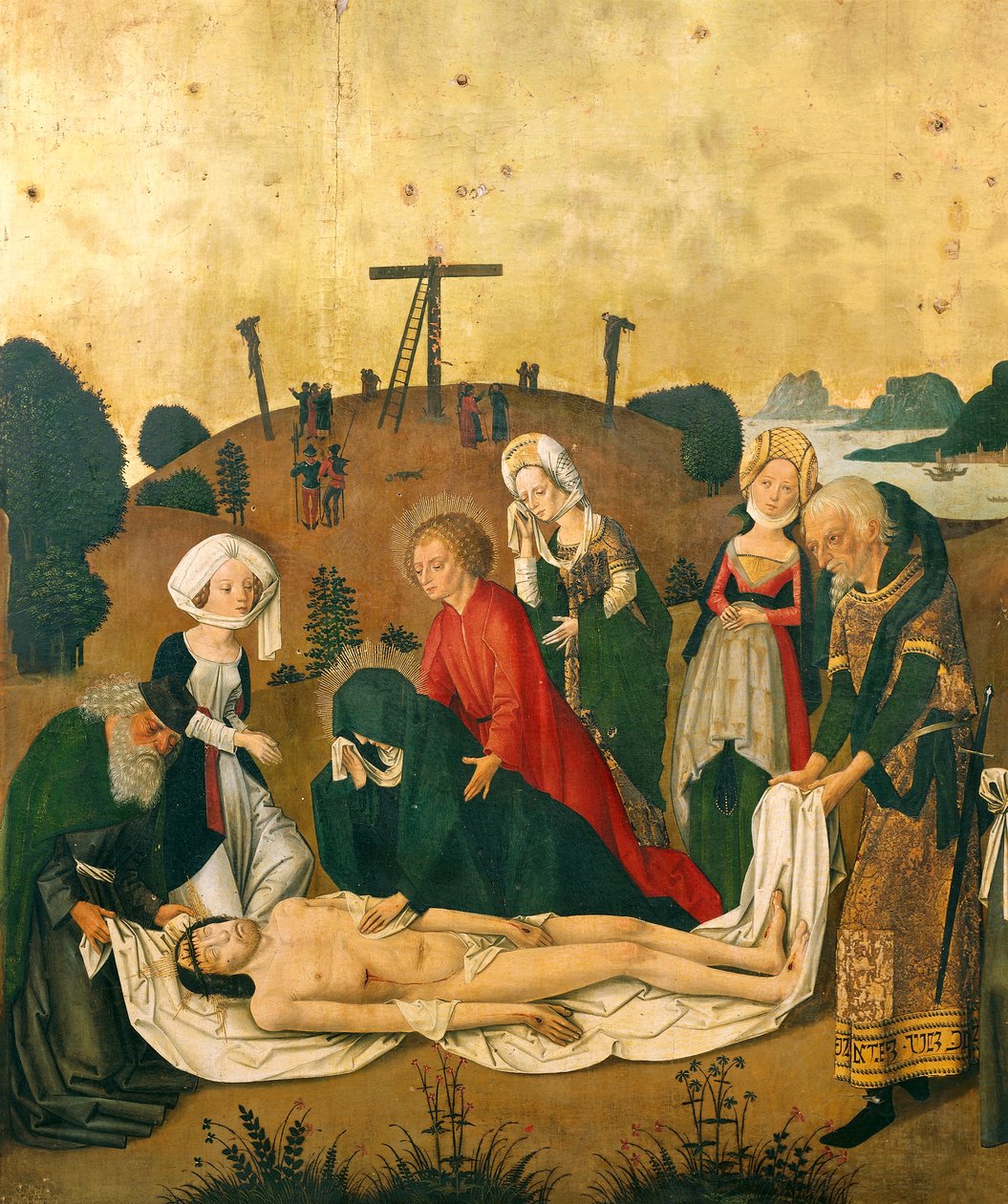 Deposição de Cristo, detalhe de retábulo para retábulo alto da igreja de São Martinho em Colmar, cerca de 1462-1465, por Caspar Isenmann (cerca de 1430-1484) de Caspar Isenmann