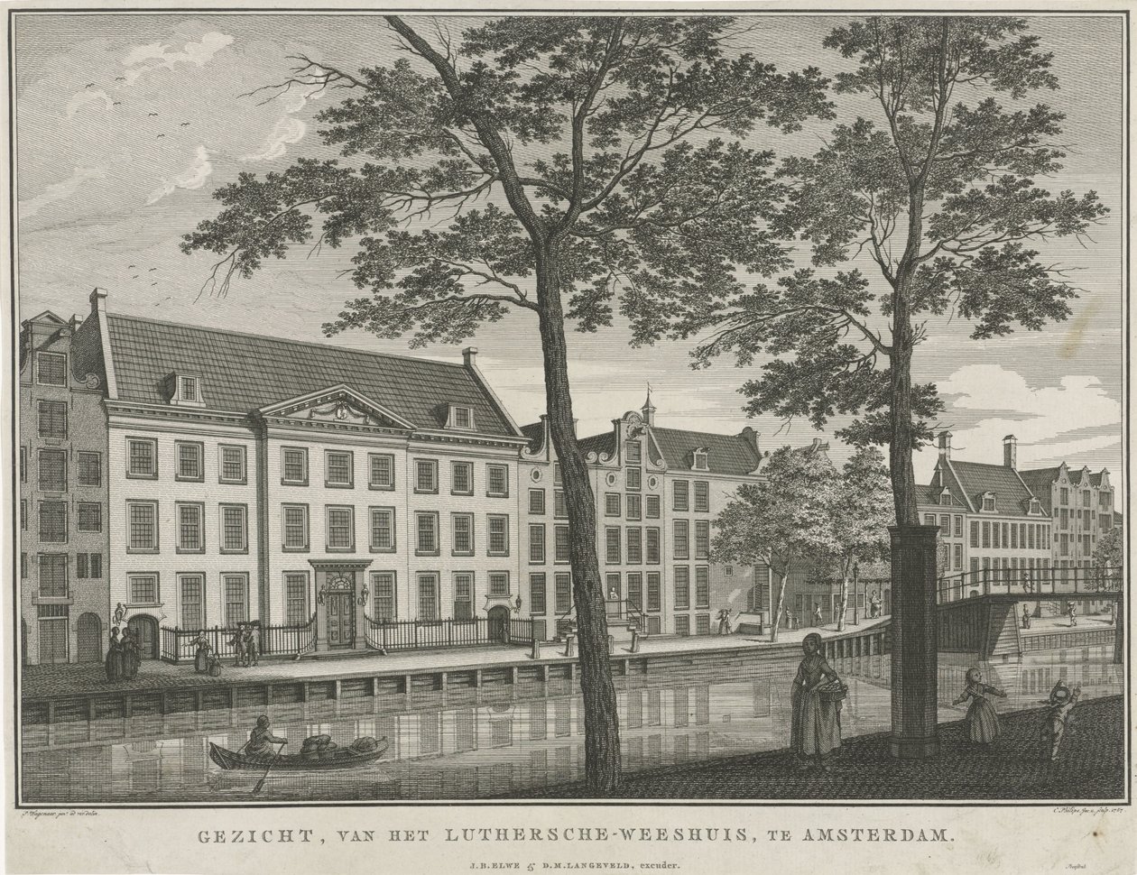 Vista do orfanato luterano em Amsterdã Vista, do Orfanato Luthersche, em Amsterdã (título no objeto) de Caspar Jacobsz. Philips