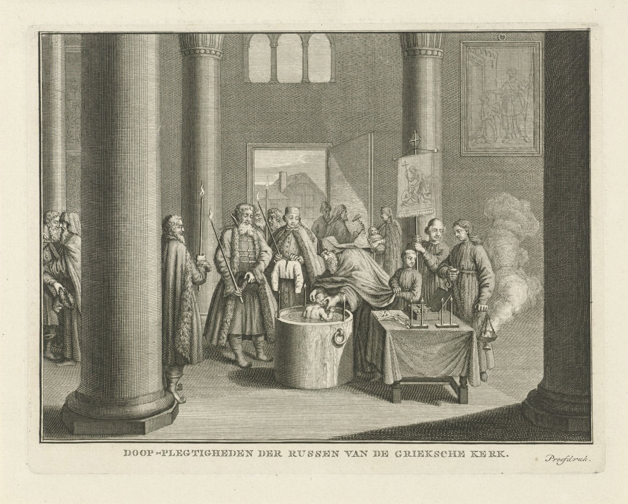 O batismo na Rússia, meados do século 18 de Caspar Jacobsz. Philips