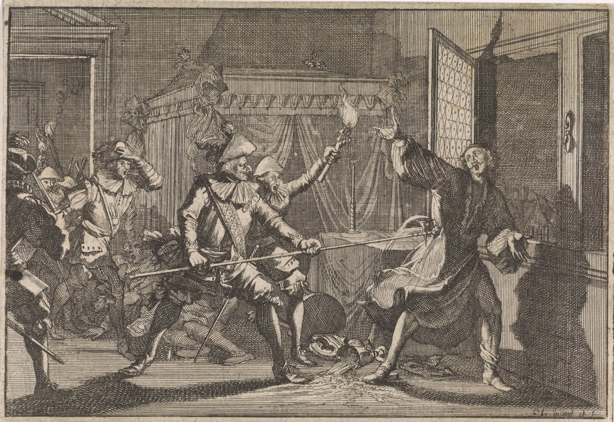 Albrecht von Wallenstein, Duque de Friedland, é assassinado pelos seus próprios soldados, 1634 de Caspar Luyken (attributed to)