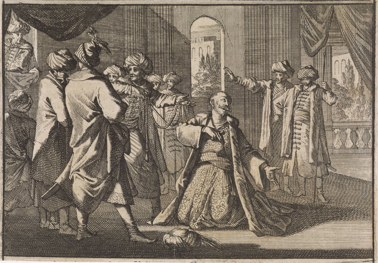 Emir Fakardin implora ao Sultão Murat IV pela sua vida, 1633 de Caspar Luyken (attributed to)