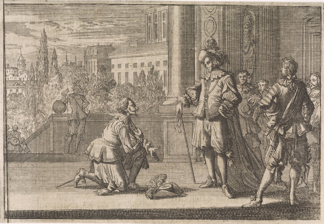 Carlos IV, duque de Lorena ajoelha-se antes de Luís XIII, 1641 de Caspar Luyken (attributed to)