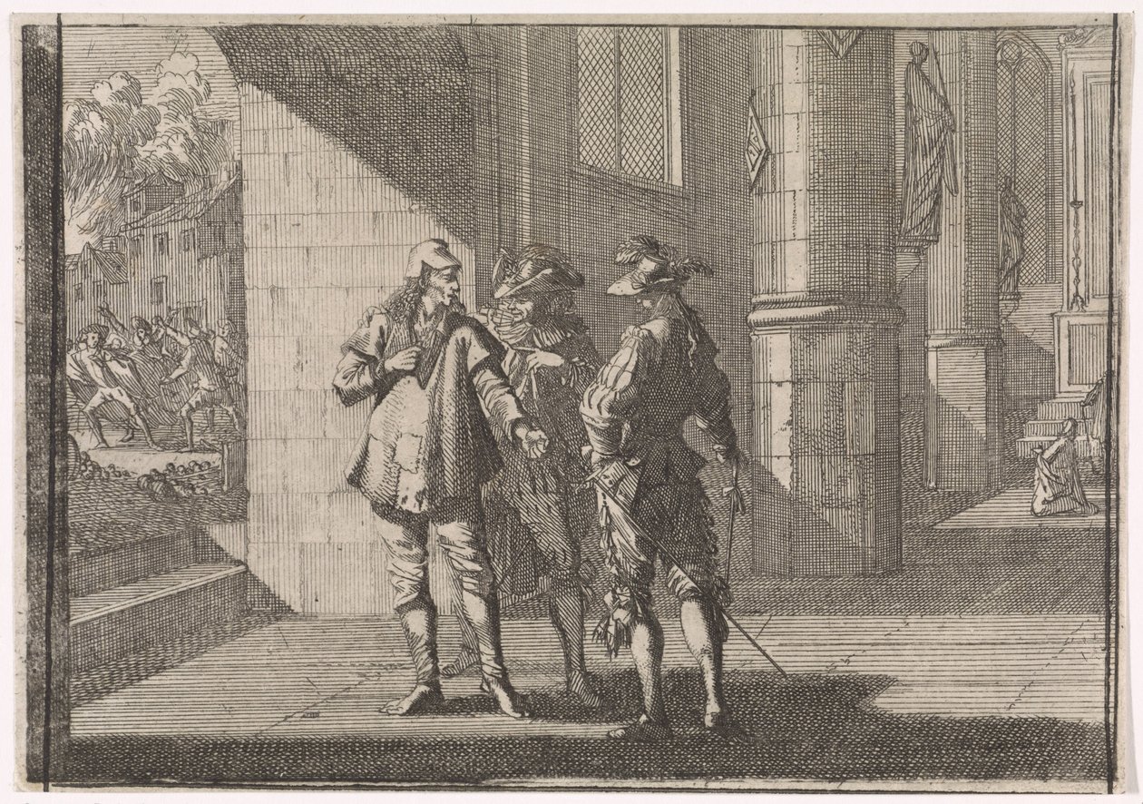 Masaniello fala com dois nobres em uma igreja, 1647 de Caspar Luyken (attributed to)