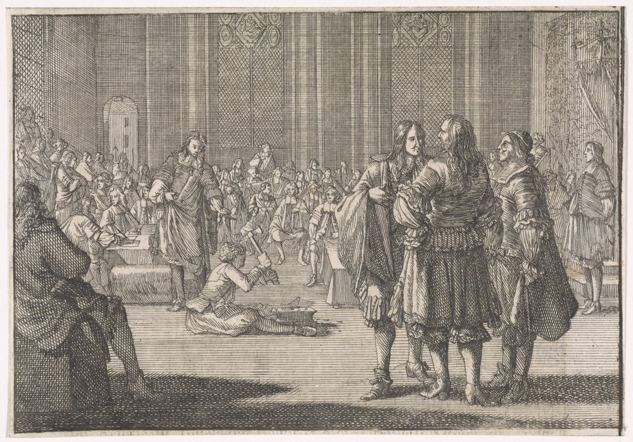 O selo nacional da Inglaterra é quebrado na Câmara dos Lordes, 1646 de Caspar Luyken (attributed to)