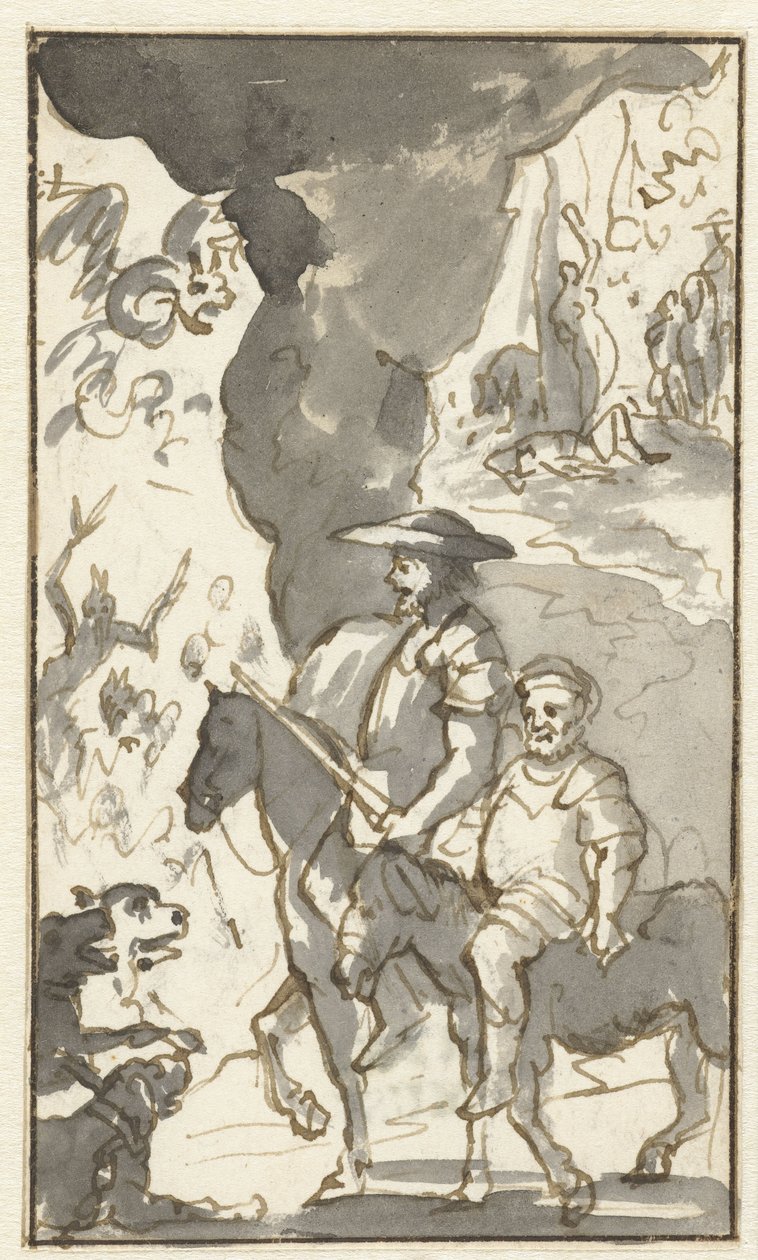 Don Quichotte e Sancho Pança passam por uma forja Desenhos para o quinto volume de Histoire de l