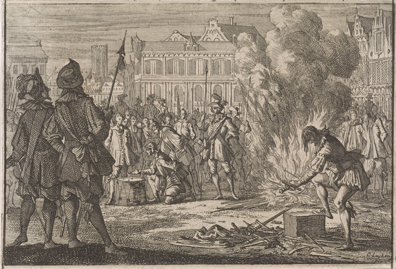Tribunal Militar na Praça do Mercado de Praga, 1642 de Caspar Luyken