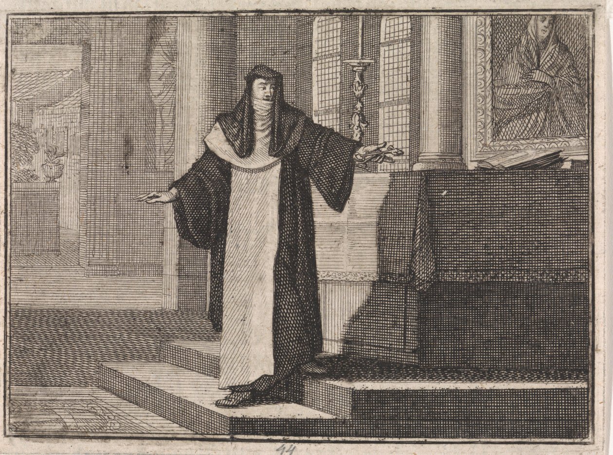 Non coloca uma chave num altar, perante uma imagem de Maria de Caspar Luyken