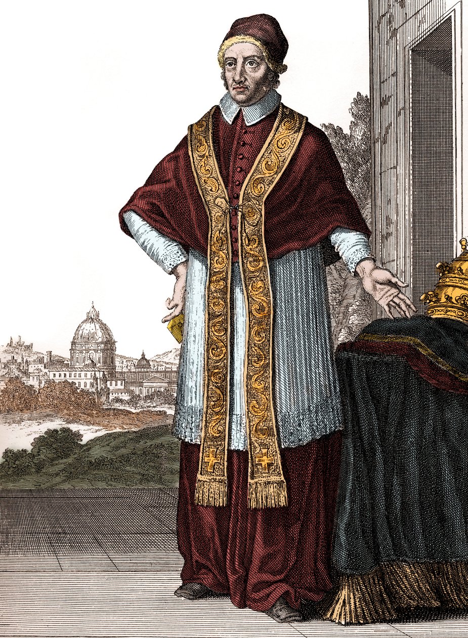 Retrato do papa Clemente XI (Clemente ou Clemens) (papa de 1700 a 1721) - Desenhos de Caspar Luyken - Gravados & Publicados por Christoph Weigel (Nuremberga 1703) de Caspar Luyken