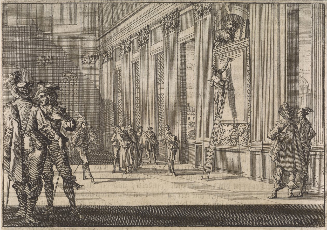 Restauração da inscrição para os venezianos no palácio do Vaticano em Roma, 1643 de Caspar Luyken
