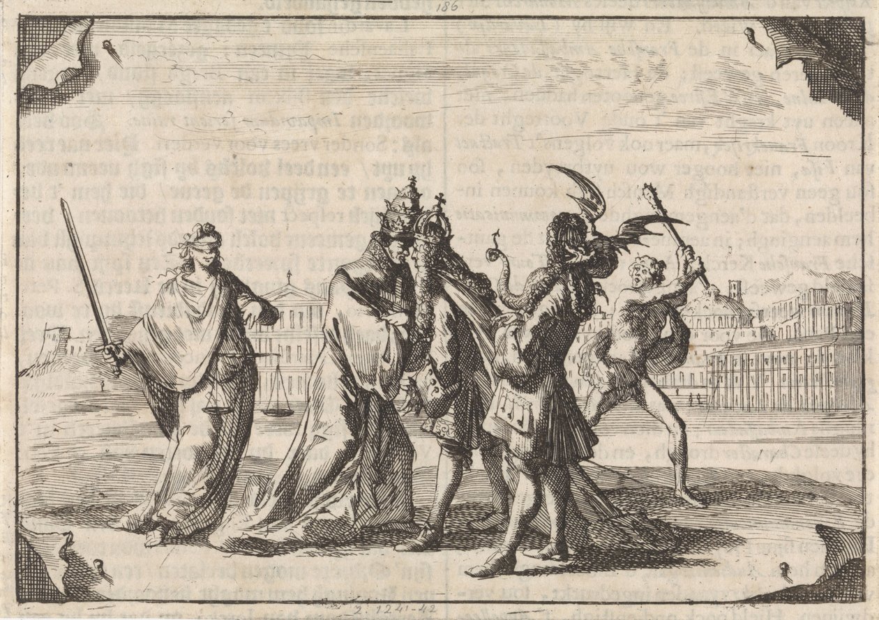 Desenho animado sobre a batalha entre Luís XIV e o Papa Inocêncio XI, 1687 de Caspar Luyken