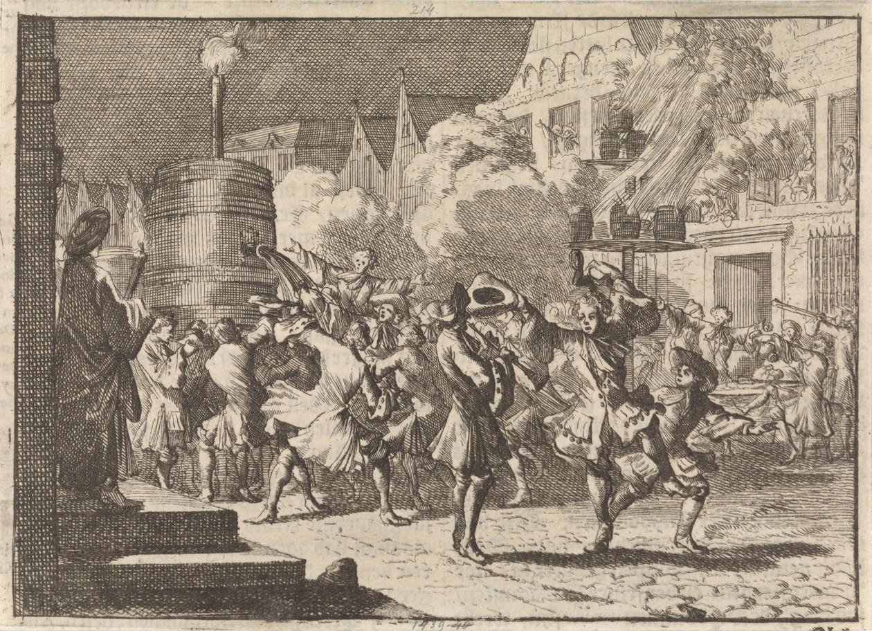 Alegria em Paris no Falso Relatório da Morte de William III na Batalha do Boyne, 1690 de Caspar Luyken