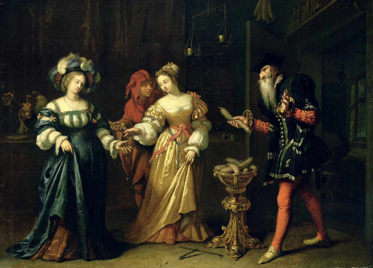 Um palhaço mascarado, 1668 de Caspar Netscher