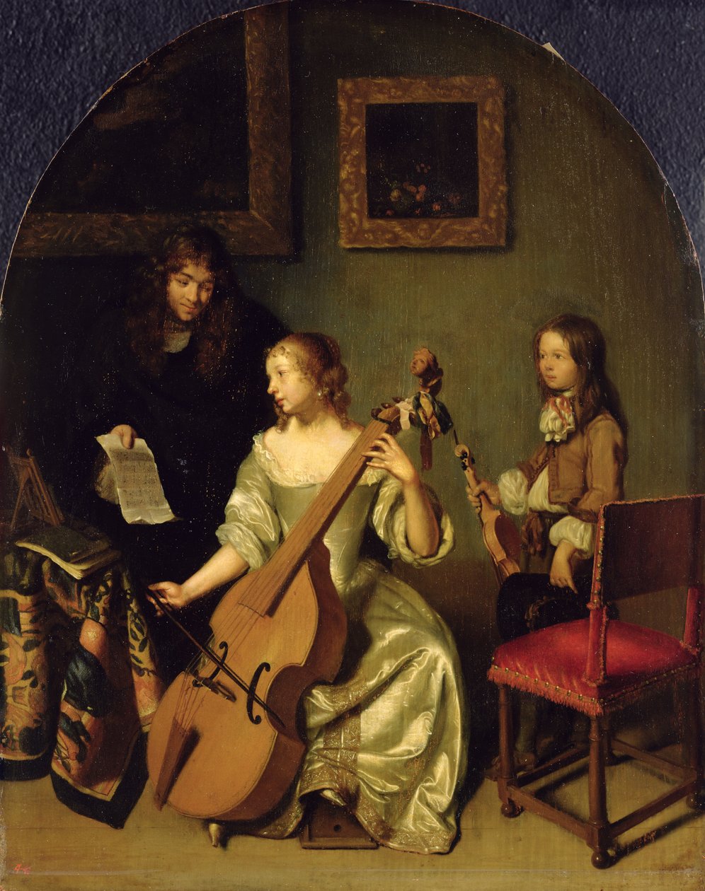 O jogador Bassviol, 1665 de Caspar Netscher
