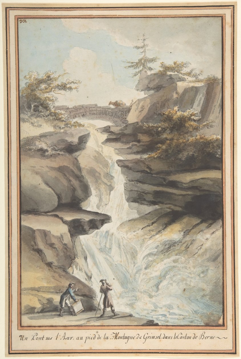 Uma ponte sobre o Aar, ao pé do Grimsel, no cantão de Berna, ca. 1775. de Caspar Wolf