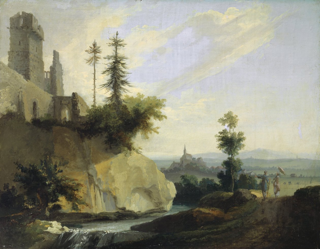 Composição da paisagem com a ruína de um castelo, c.1774-77 de Caspar Wolf