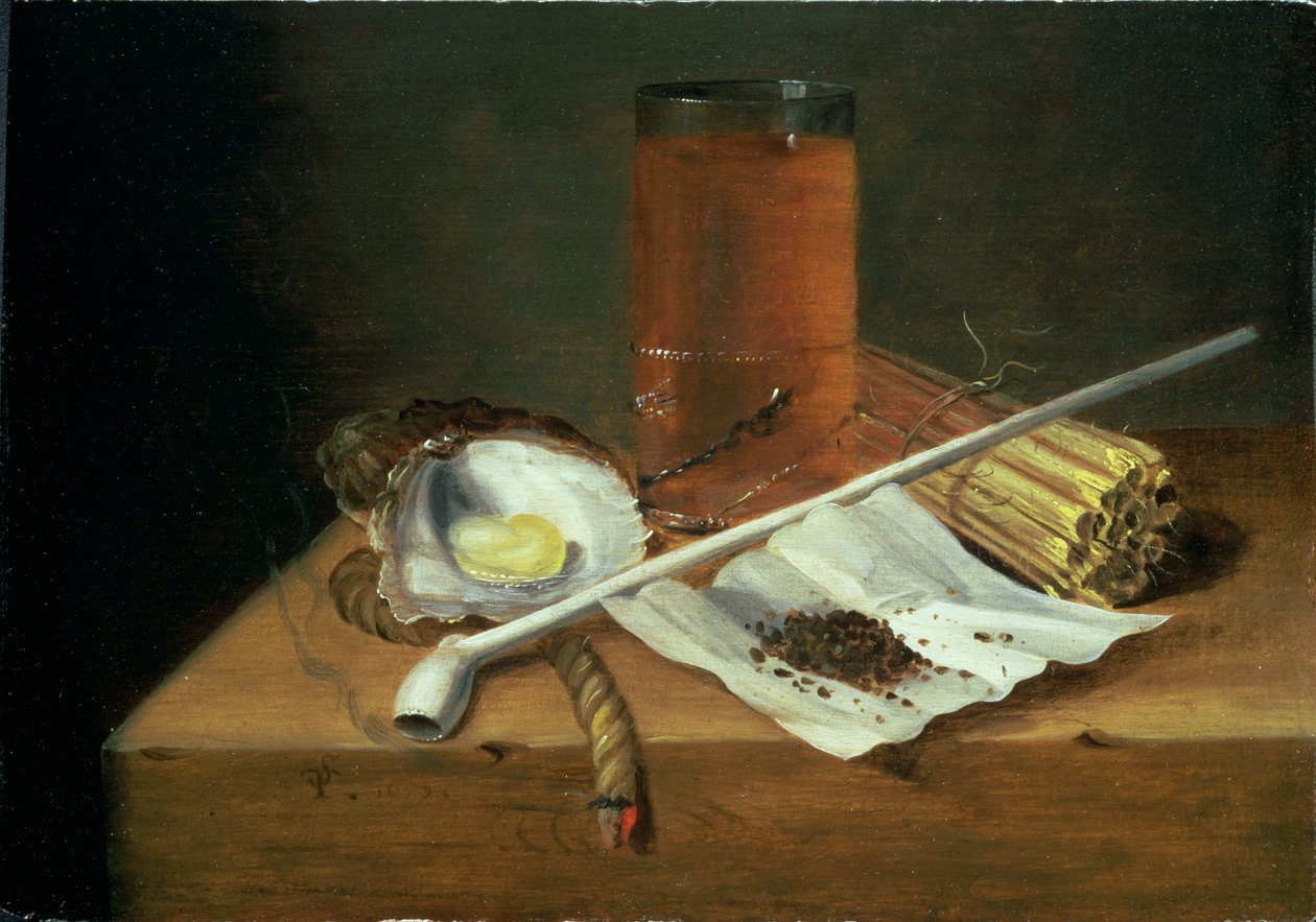 Ainda vida com requisitos de fumar, 1659 (painel) de Casparus Smits