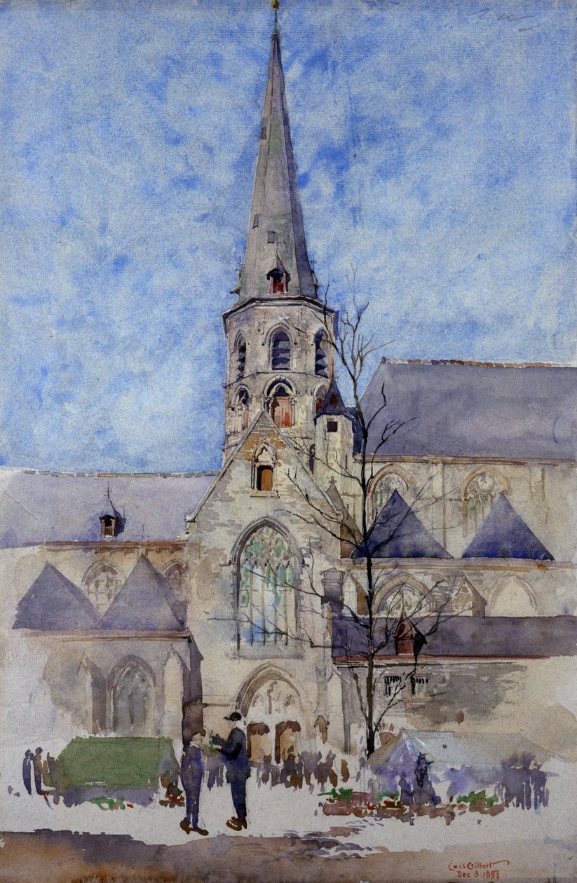 A Market Day Church of St. Jacques, Ghent, Bélgica, 1897. de Cass Gilbert