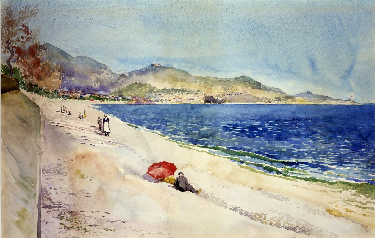 Na praia por baixo da Promenade des Anglais, Nice, França de Cass Gilbert