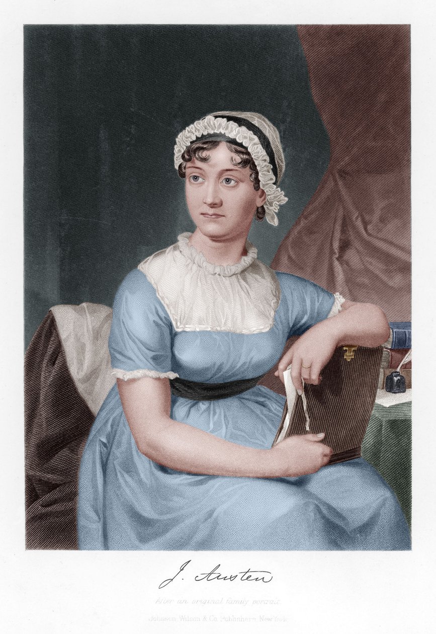 Jane Austen gravando posteriormente colorização de Cassandra Austen