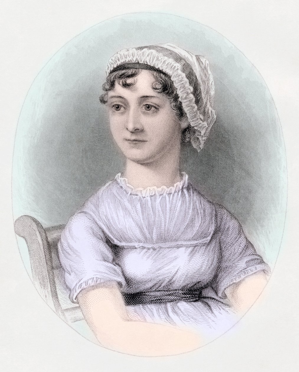 Retrato de Jane Austen, c.1850 (gravura colorida à mão) de Cassandra (after) Austen