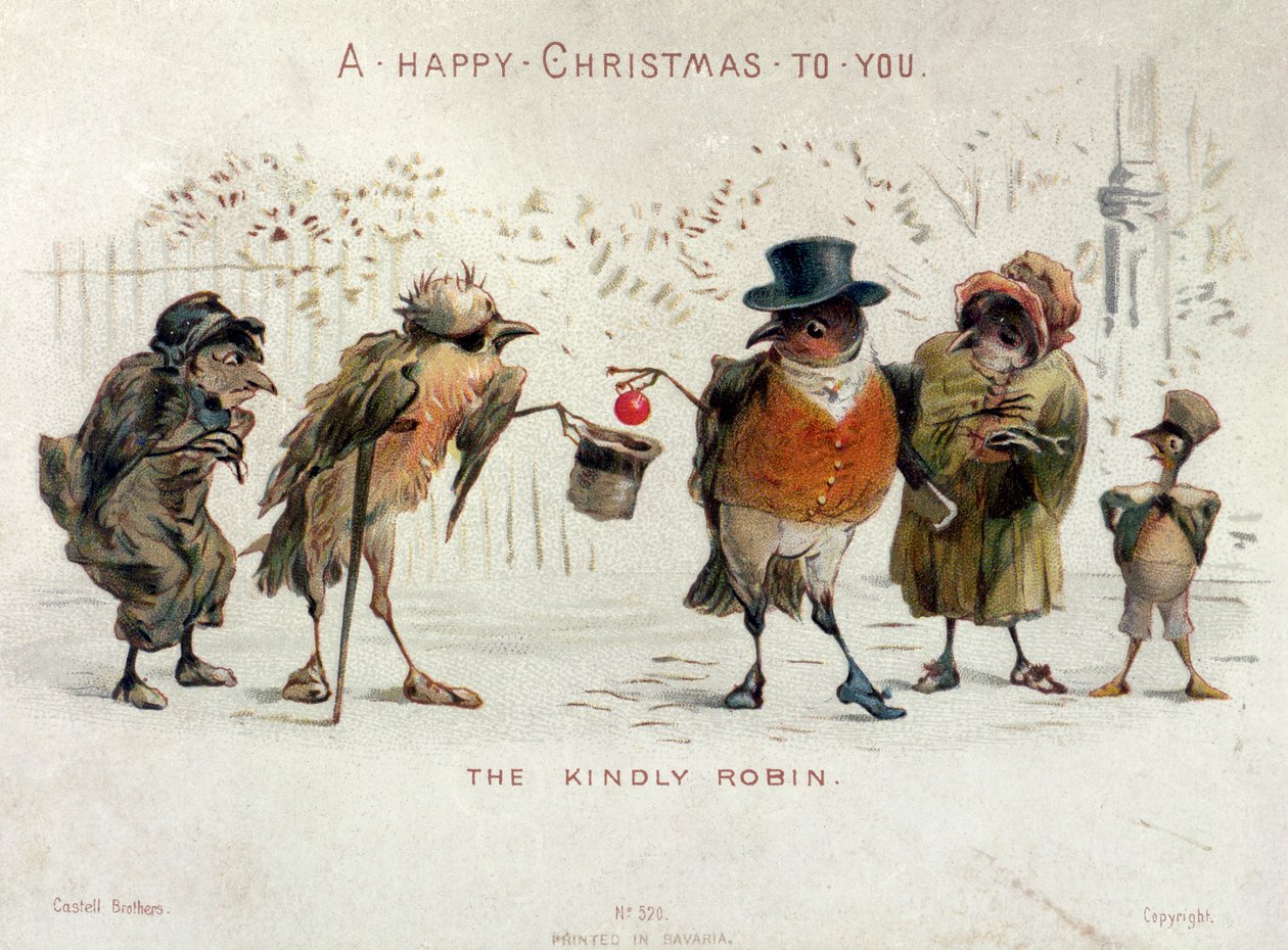 O Robin amável, cartão de Natal do Victorian de Castell Brothers