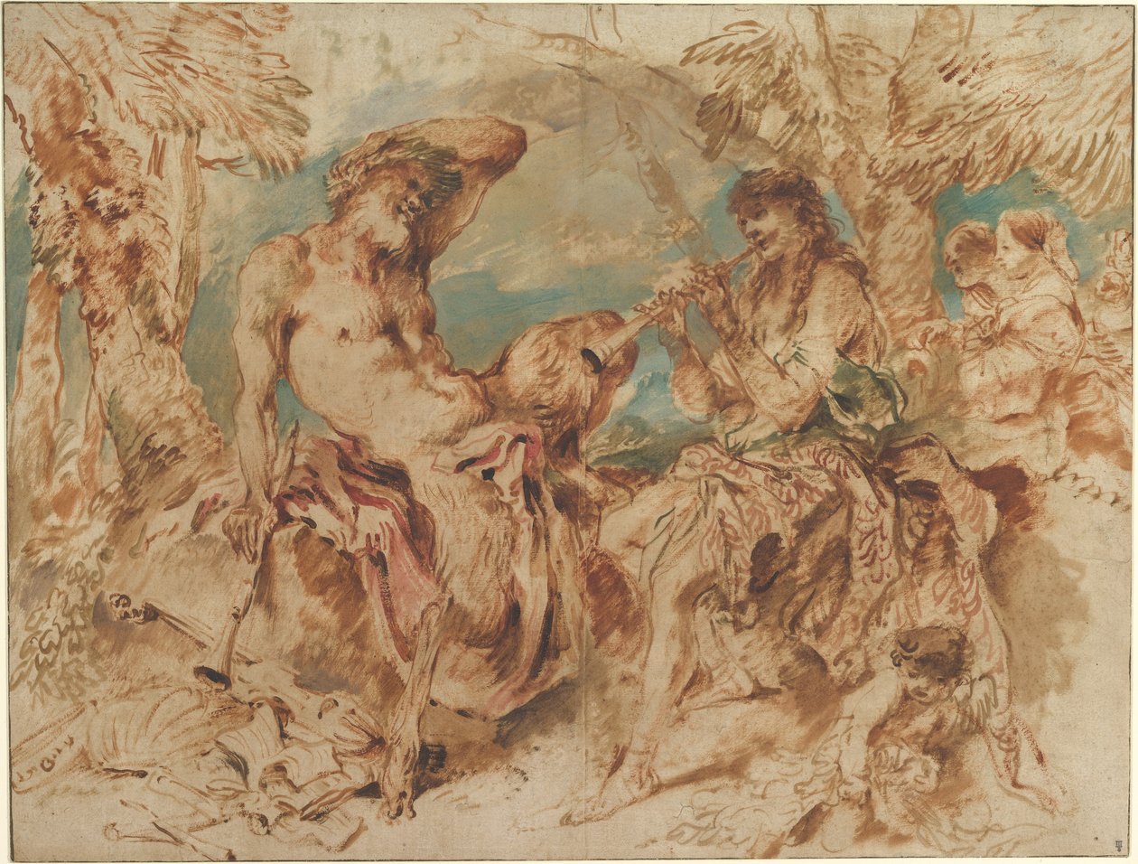 Juventude jogando um tubo para um sátiro de Castiglione Castiglione